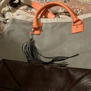 Diane Von Furstenberg large grey & melon fringe